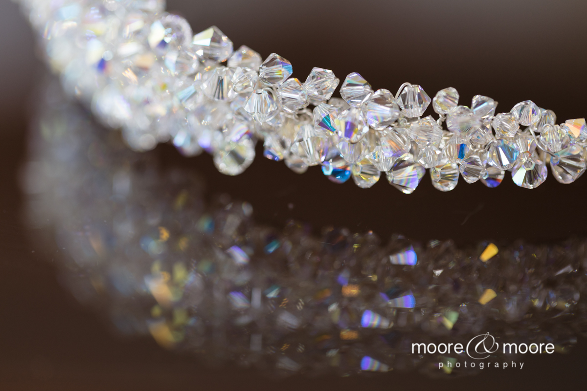 In detail, close up image of the sparkling tiara at the Hampshire Court Hotel, wedding photography by moore&moore photography